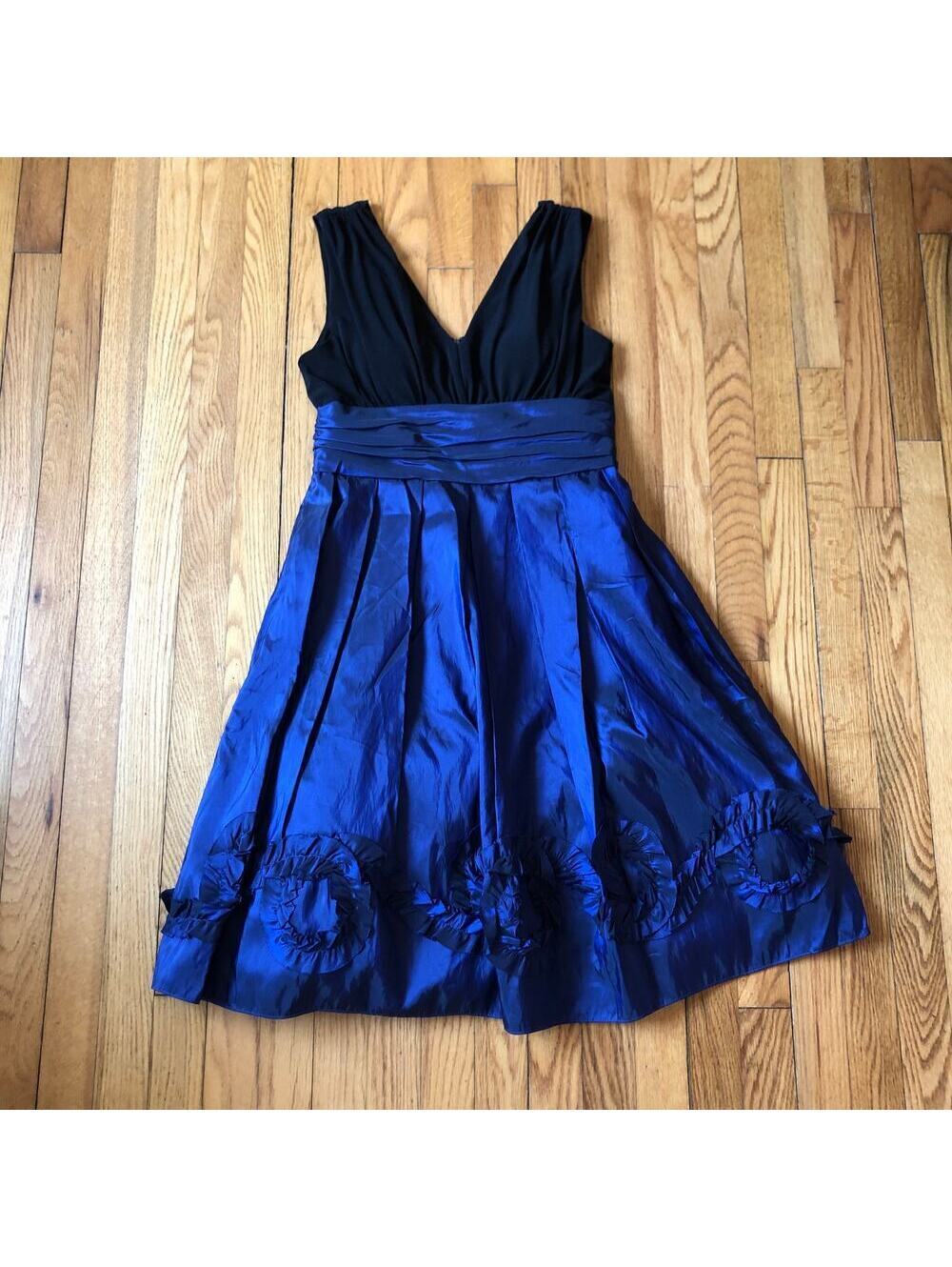Willow Glenn New York EUC Black Blue Fit Flare Sleeveless Cocktail Dress Size 8P